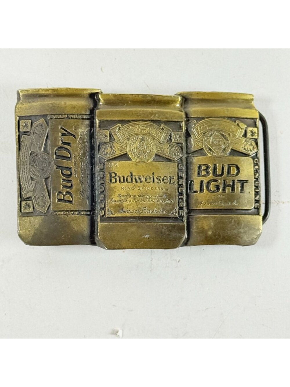 Vintage 1992 Budweiser Bud Dry Bud Light Brass Belt Buckle Breweriana Collectibl